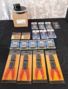 (4) Wire Crimping / Stripper Tools, (10) 2-Packs Of 3/4" Padlocks, (4) 1-1/2" Padlocks & (1) Automotive 12V LED Wall Light Fixture W/ USB Charger Port
