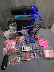 Mixed Lot: Polk Audio T30 Center Channel Speaker &ndash; 100W, Dual 5.25" Woofers, 1" Tweeter, Colored desk light, Paper shredder, various mixed Nik Naks.