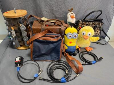 Mixed Lot: Marsand Vintage Leather Hard Camera Case, Brown, Blue Felt Lining, 13x8x8 in, Italy, Camera bag, Women&rsquo;s Purse/Wallet, Spice rack, Plushies