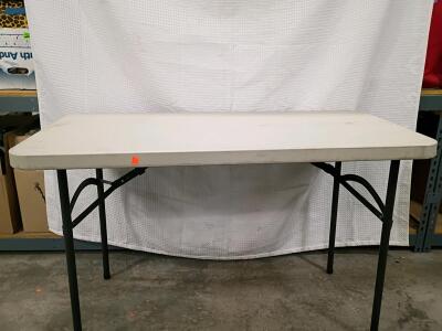 4-Foot Folding Table, HDPE Top, Powder-Coated Steel Frame, Beige