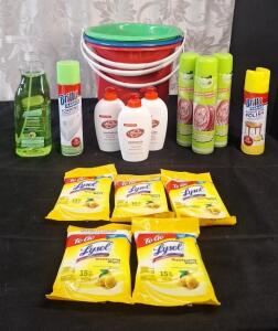(1) 32-FL Oz Spray Bottle Of LA's Totally Awesome Kitchen Cleaner, (1) 9-Oz Can Of Brillo Basics Foaming Bathroom Cleaner, (3) 8-Oz Bottles Of Handwash, (3) 9-Oz Cans Of Kitchen Bowl Cleaner, (1) 9-Oz Can Of Brillo Basics Furniture Polish, (3) Household U
