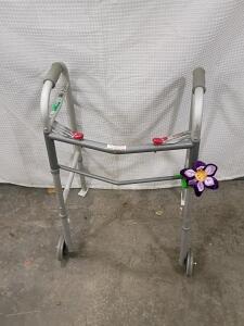 Folding Front-Wheeled Walker, Aluminum, Adjustable Height, 2 Wheels, Lightweight, Silver