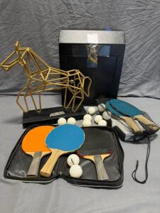 Mr. Rock Table Tennis Set, Pochar D1B-H Drop Box, Metal Horse Sculpture