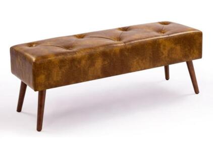 Mid-Century Modern Faux Leather Tufted Bench, 44.75" x 15" x 17.25", 660 lb Capacity