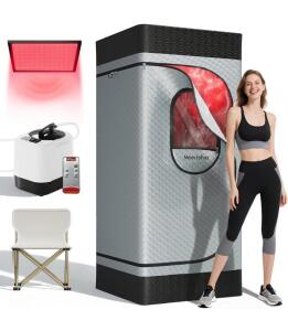 Noerishia 3L 1200W Steam Sauna Tent, Red Light Therapy, 32"x32"x71", Remote, Chair, 5-Layer