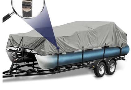 Pontoon Boat Cover 25'-28' | 1200D Waterproof, Windproof Straps, Grey, Fits up to 102" Beam &ndash; zenicham