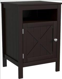 Farmhouse Barn Door Nightstand with Storage Shelf, Espresso Finish