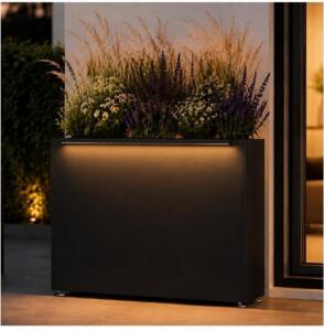 Metal LED Planter Box, 35.5" x 12" x 24", Integrated LED Lighting, Black/Bronze Finish