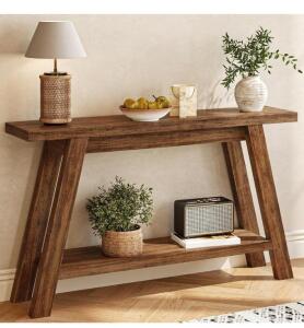 Rustic Brown Console Table with Open Lower Shelf, 55.1" x 11.8" x 31.5"