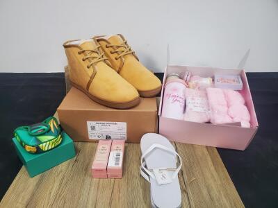 Amazon Essentials Men's Sherpa Lined Chukka Boots (Tan, Size 12) with Assorted New Accessories