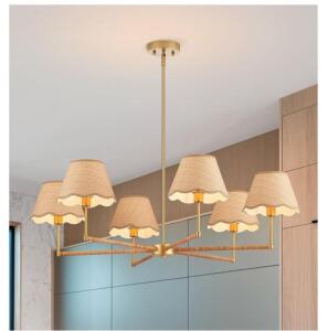 39" ELYCCUPA 6-Light Boho Rattan Chandelier, Adjustable Pendant, UL Listed, Model 8001-6T
