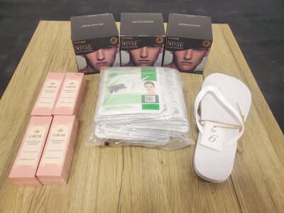 Beauty Lot: Dermal Collagen Sheet Masks, Lumine Hair Removal Cream, Woonxun Nose Wax, Flip-Flops Size 6