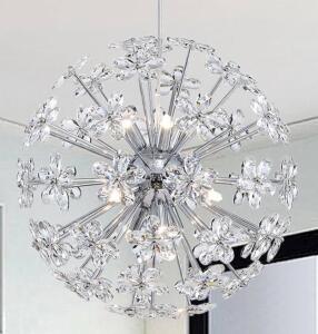 Modern Crystal Flower Globe Chandelier, 17.3" Diameter, Adjustable Height, 8-Light Pendant