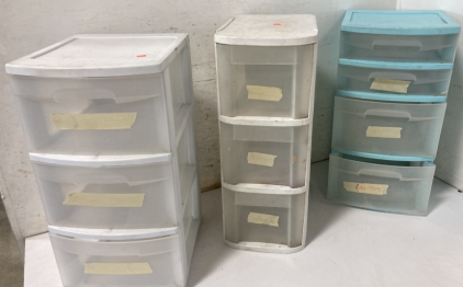 (3) Plastic Storage Bins With Drawers