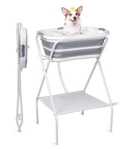 YUEPET Elevated Collapsible Dog Bathtub, 25.6" x 17.3" x 9.4", Up to 45 lbs Capacity