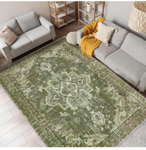 Traditional Distressed Green Medallion Area Rug 5'x7' Polypropylene, Rectangle, Sealed