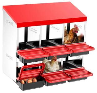 ZenxyHoC 2-Tier Chicken Nesting Box, 6 Compartments, Rollout Egg Tray, Red, Metal, 38.6"x19.7"x32.7"