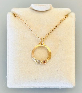 Black Hills Gold 10K Circle Pendant Necklace With 12K Rose And Green Gold Leaf Accents, 18" Chain