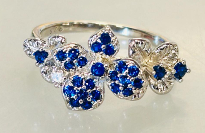Sterling Silver Blue Sapphire Flower Ring Size 10, .925 Hallmark, Multi-Stone Design