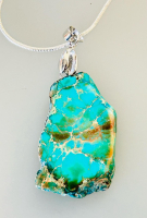 Sterling Silver Snake Chain Necklace With Large Rough Turquoise Slab Pendant .925 Stamped - 2