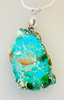 Sterling Silver Snake Chain Necklace With Large Rough Turquoise Slab Pendant .925 Stamped - 3