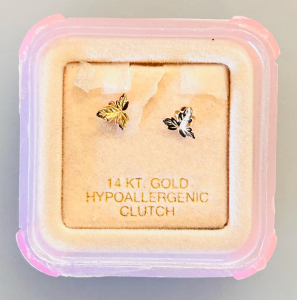 14KT Gold Leaf Stud Earrings, 0.75" Length, 1.9g, Hypoallergenic Clutch