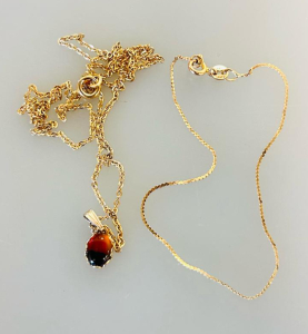 14K Italian Gold Bracelet And Gold Tone Necklace With Gemstone Pendant, 16&ndash;18in Length