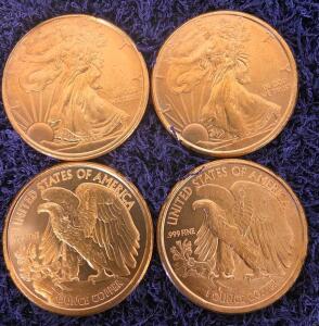 1 oz .999 Fine Copper Round Walking Liberty Eagle Design &ndash; Set of 4 Collectible Bullion Coins