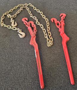 G70 Lever Load Binders With 14' Transport Chain & Clevis Grab Hooks, 5,400 lb WLL