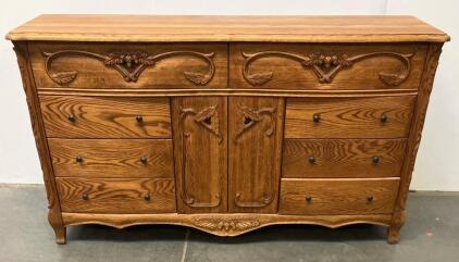 French Provincial Dresser With Central Cabinet, 10 Drawers, Ornate Carvings