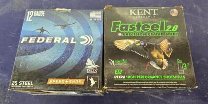Federal Speed-Shok & Kent Fasteel 2.0 12 Gauge 3" Steel Shot Waterfowl Loads 25rd Box BB & #2 Shot