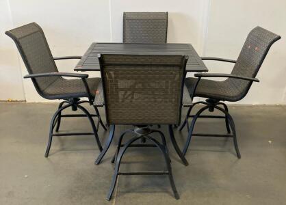 Bar-Height 5-Piece Patio Dining Set with Swivel Mesh Chairs and Slatted Square Table, Black