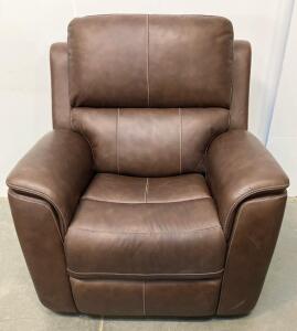 Brown Leather Power Recliner Chair With USB Port, Power Recline, 34" W x 38" D x 42" H