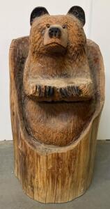 Hand-Carved Chainsaw Wooden Bear Sculpture, Rustic Finish