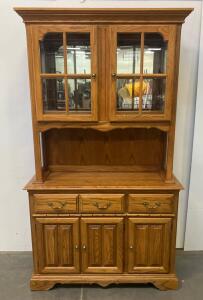 Oak Hutch China Cabinet By Thresher Cochrane, 3 Drawers, 2 Glass Doors, 3 Lower Doors, 80" High