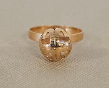 18K Yellow Gold Geometric Dome Fashion Ring, Hollow Cut-Out Design