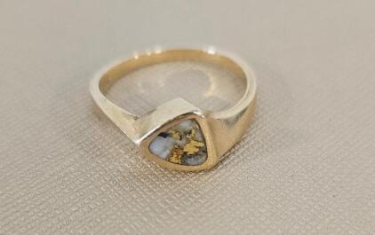14K Gold Men's Signet Ring with Natural Gold-in-Quartz Inlay
