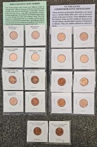 Lincoln Bicentennial Cent Set 2009 P & D, US Treasury Medallions, 1956D/1957D Wheat Cents UNC