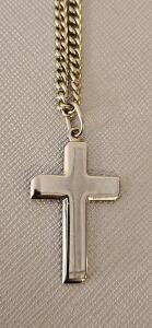 14K Gold Cross Pendant Necklace, VCA USA Hallmark, Curb Chain, 20" Spring Ring Clasp