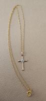 14K Gold Cross Necklace with Diamond Cluster Center, Rope Chain, Spring Ring Clasp, 18" - 2