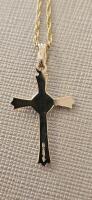 14K Gold Cross Necklace with Diamond Cluster Center, Rope Chain, Spring Ring Clasp, 18" - 3