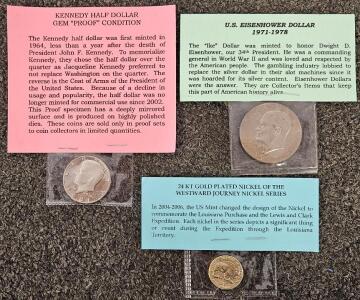 Kennedy Half Dollar Proof, 1977 Eisenhower Dollar, 24KT Gold-Plated Nickel, Collector Coins