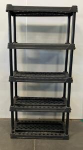 Black 5-Shelf Freestanding Plastic Utility Shelving Unit, 36" x 18" x 75", 150 lbs per Shelf Capacity