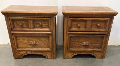 Vintage Dixie Furniture 100-621 Nightstands &ndash; Pair of 2-Drawer Wooden Bedside Tables