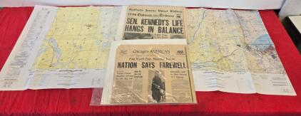 Vintage 1960s Joint Operations Military Maps & Historic Kennedy Newspapers Oakland Tribune Chicago&rsquo;s American