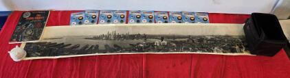 1946 Panoramic NYC Photograph Manhattan, Brooklyn Bridges, National Photo & News Service Stamp