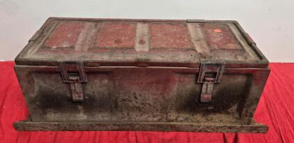 Large Vintage Steel Toolbox/Tool Chest, Dual Latch, Red Patina, 30"x12"x10", Contents Included