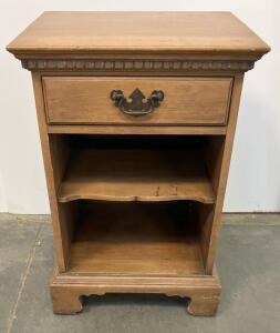 Davis Cabinet Co. Model 375 Night Table, Solid Walnut, Wattled Walnut Finish, Circa 1950s 30&rdquo;x25&rdquo;x16&rdquo;