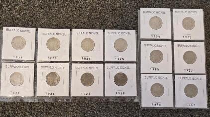 Buffalo Nickel Lot 1919&ndash;1936, Mixed Dates, US Indian Head 5&cent; Coins, 2x2 Holders