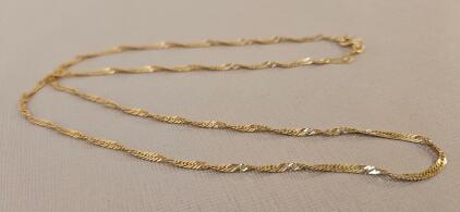21K Gold Twist Chain Necklace, 18 Inches